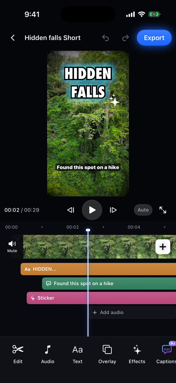 Editing a vertical waterfall video for Shorts